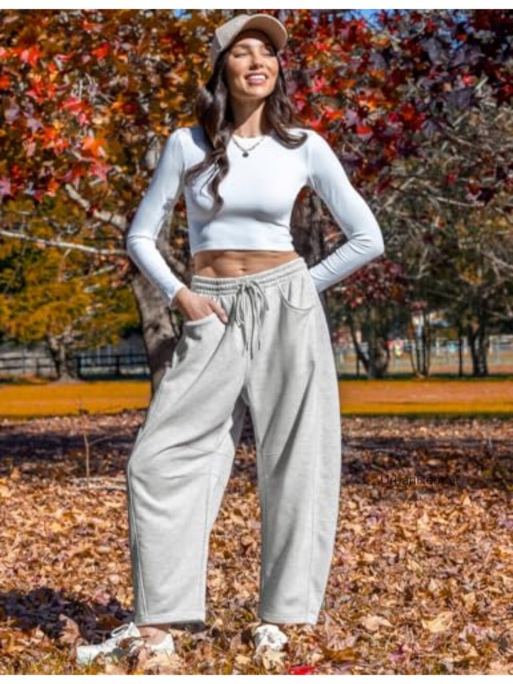 Womens Cotton Blend Barrel Sweatpants Wide Leg Loose Lounge Pants Drawstring - Picture 2 of 6
